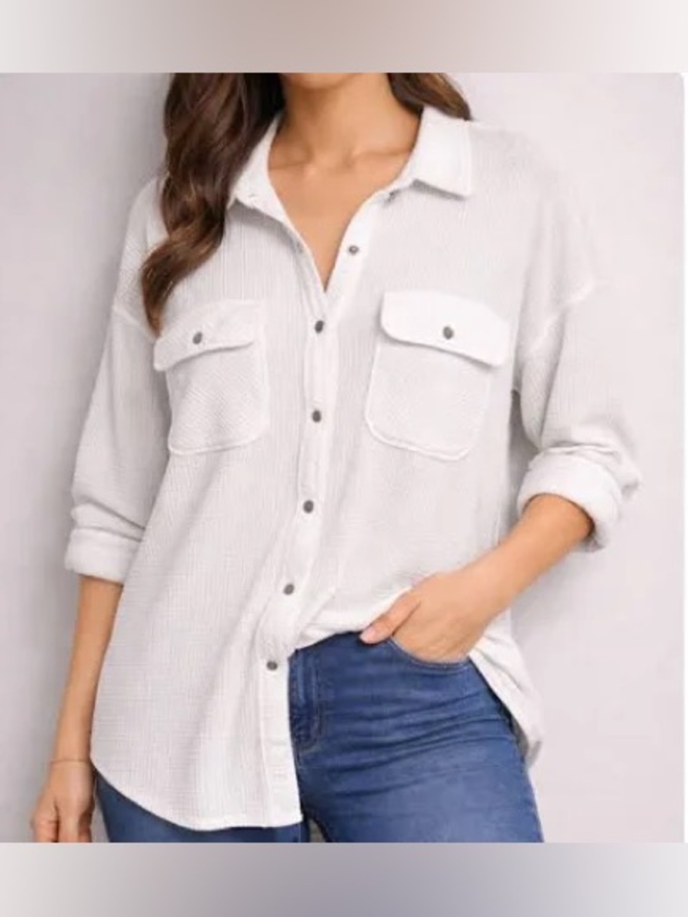 Aerie LumberJane Waffle Shirt -white